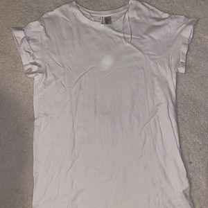 Long White T Shirt Cuffed Sleeves